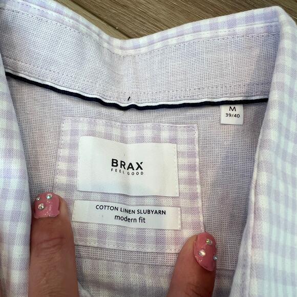 BRAX Men's Cotton Linen Slubyarn Modern Fit Button Up Shirt Size M - Picture 5 of 8